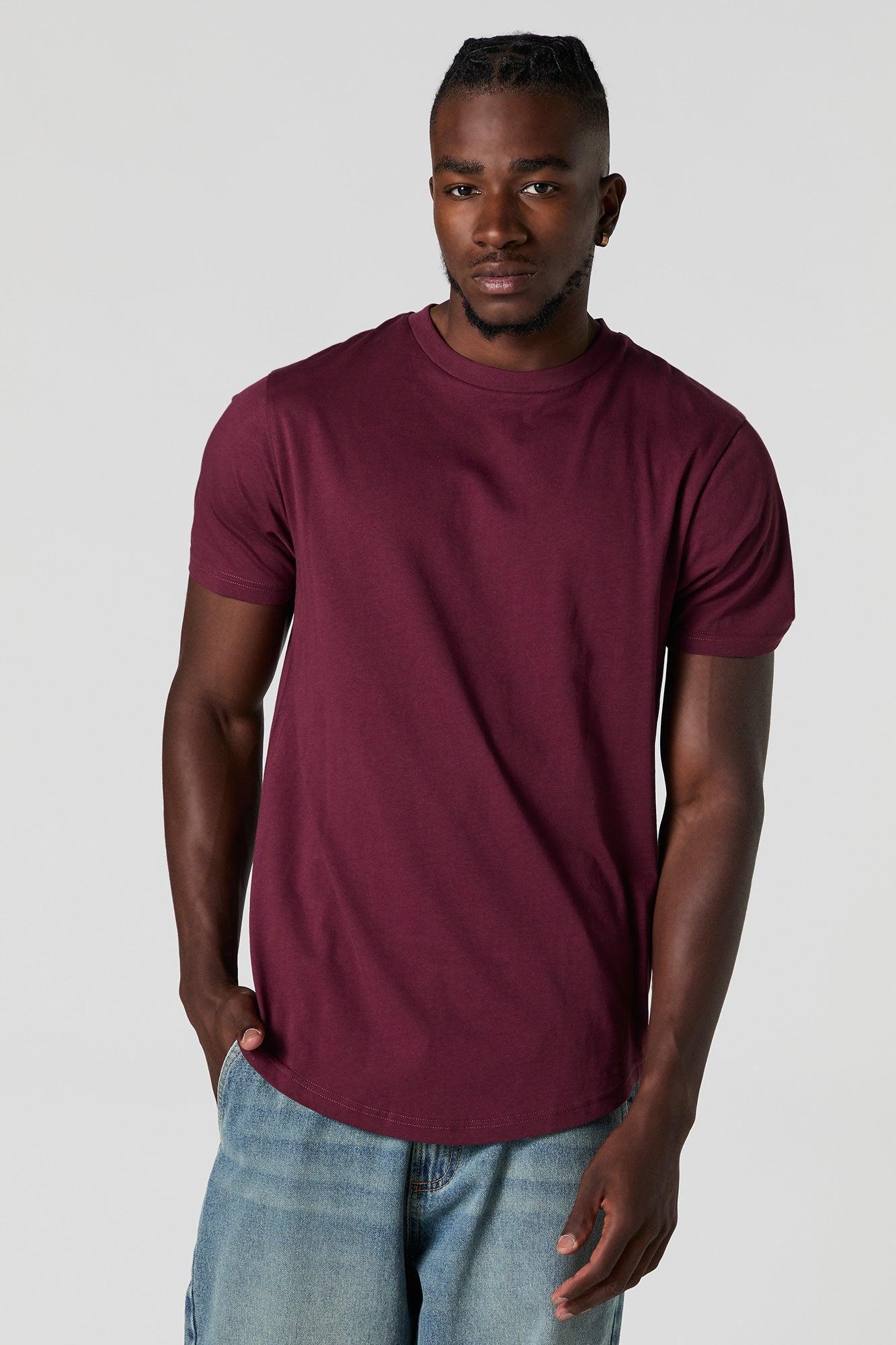 Solid Curved Hem Crewneck T-Shirt Male Product Image