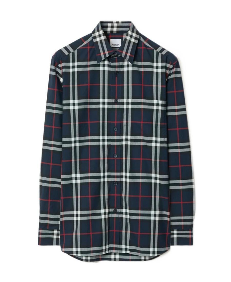 BURBERRY Check-pattern Cotton Shirt In Blue Product Image