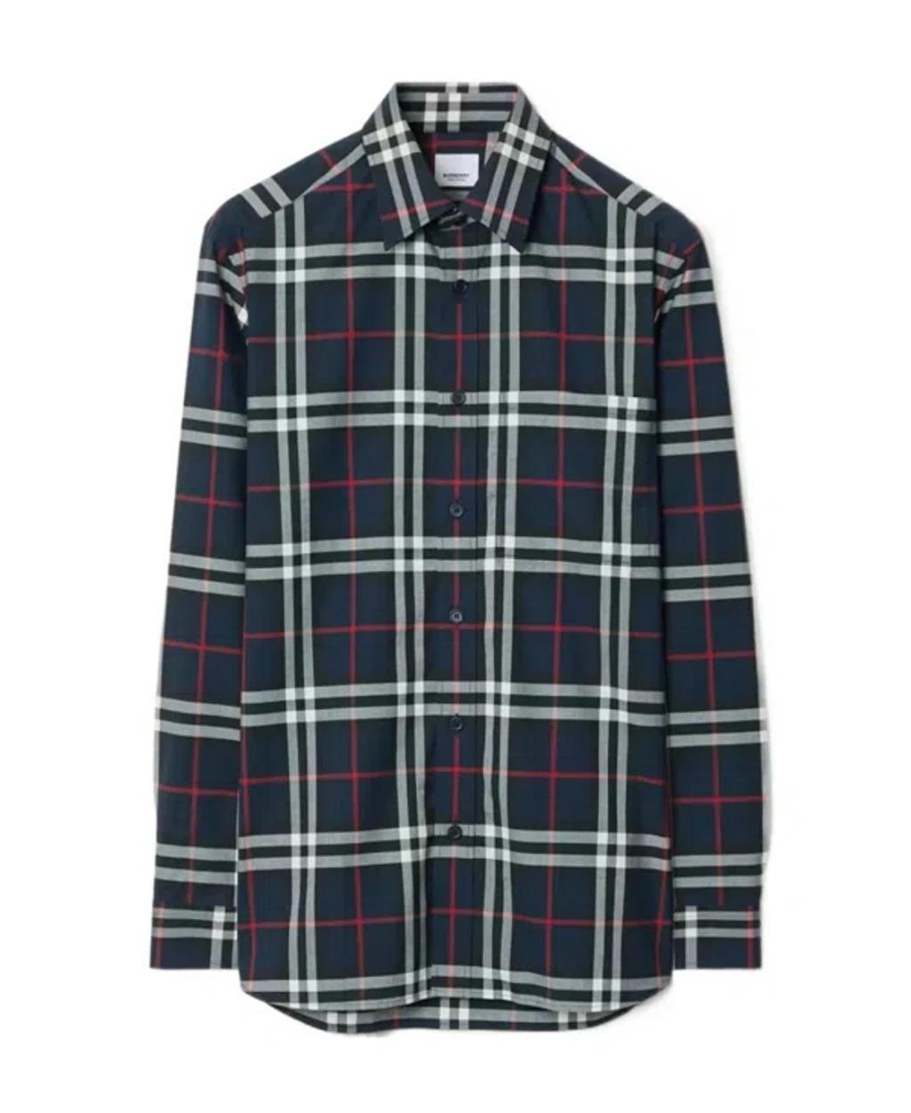 BURBERRY Check-pattern Cotton Shirt In Blue Product Image