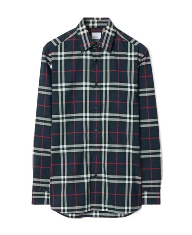 BURBERRY Check-pattern Cotton Shirt In Blue Product Image