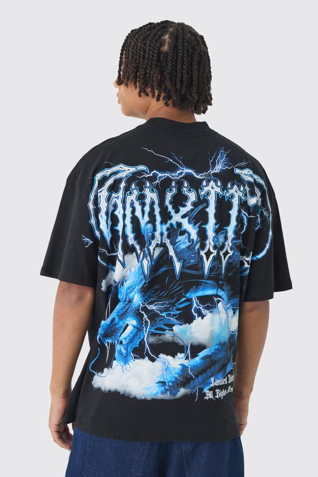 Oversized Over Seams Extended Neck Dragon Print T-Shirt | boohooMAN USA Product Image