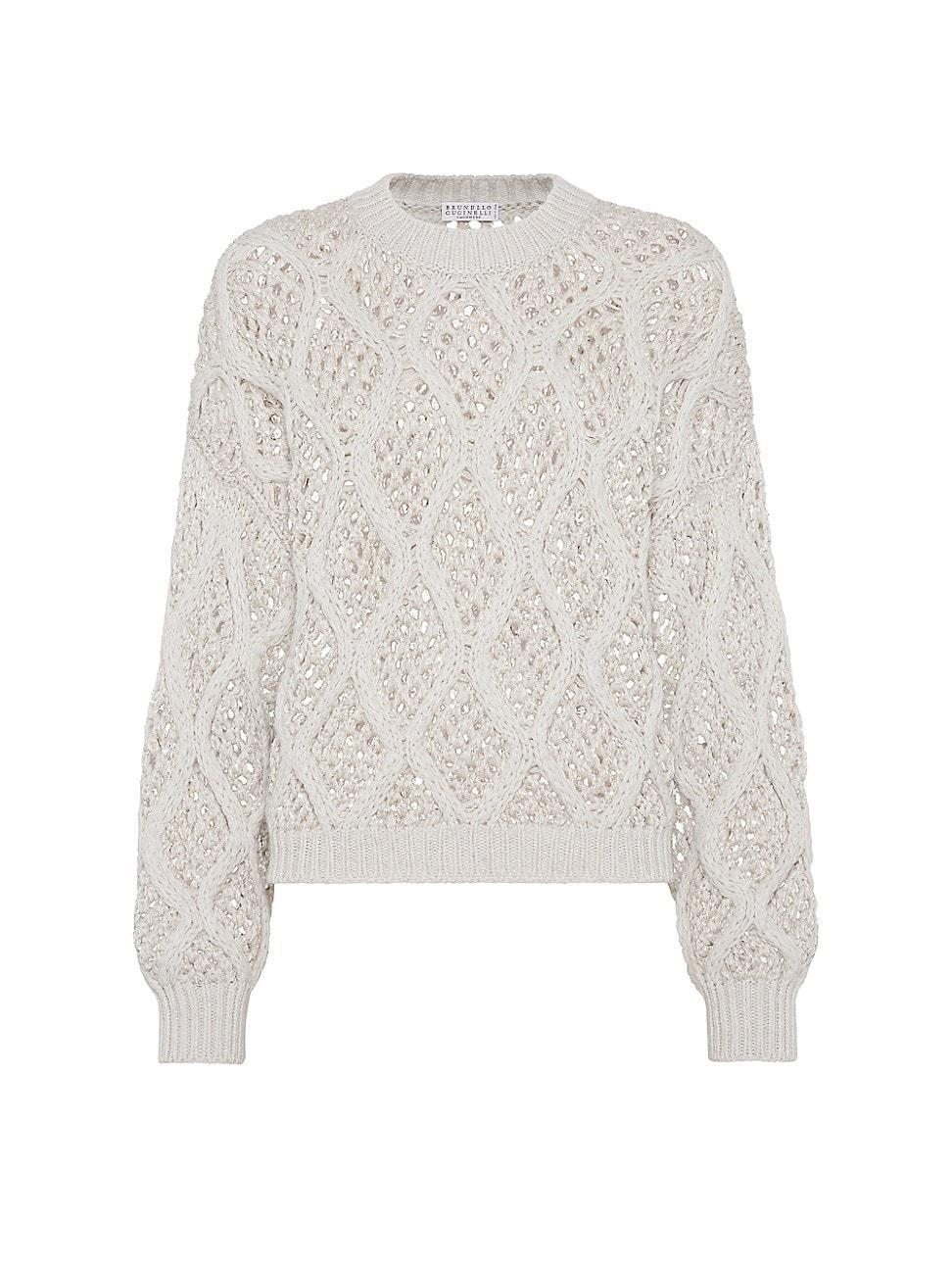 Womens Cashmere Feather Yarn Dazzling Net & Cable Sweater Product Image