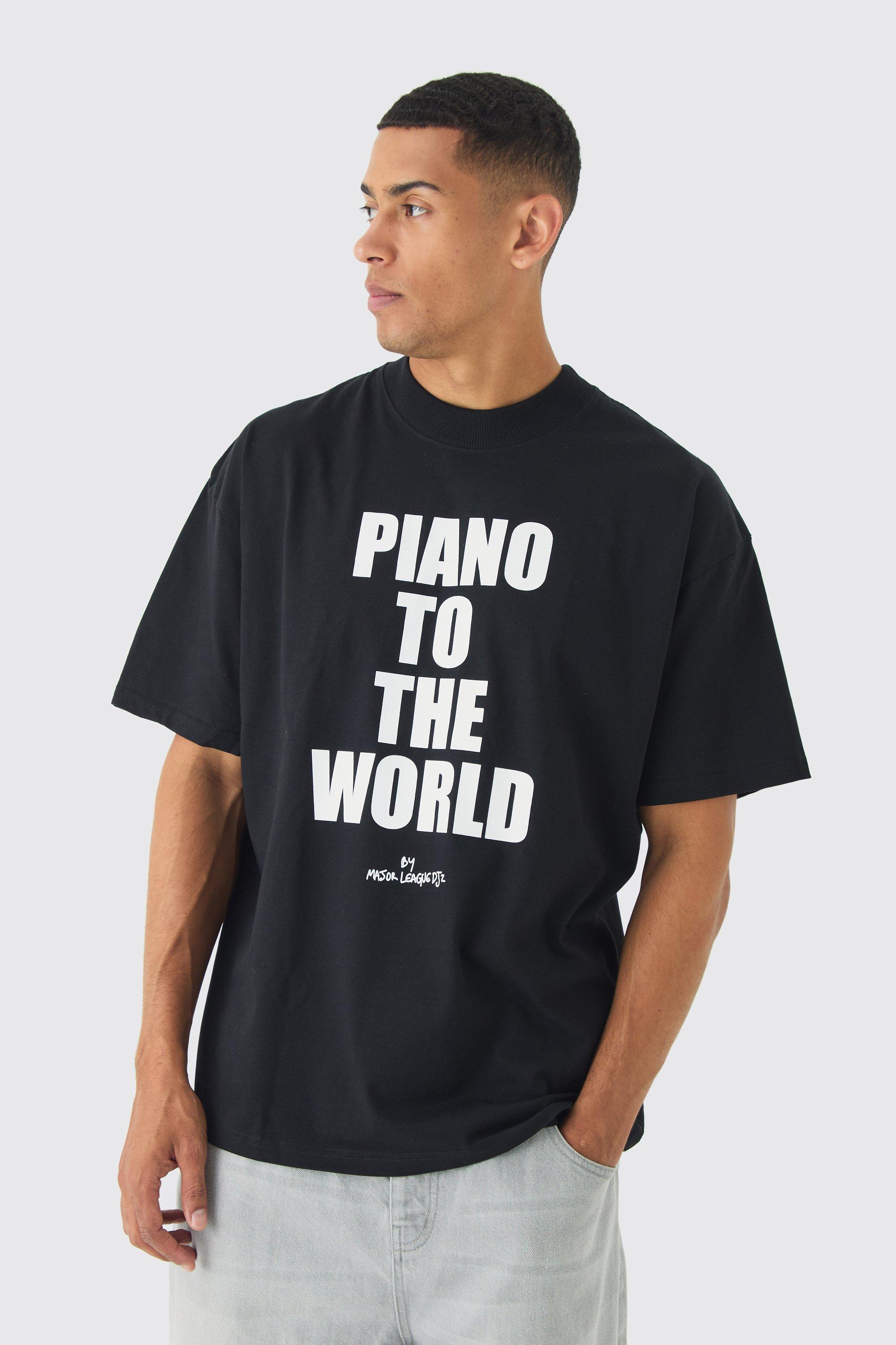 Oversized Extended Neck Piano To The World T-Shirt | boohooMAN USA Product Image