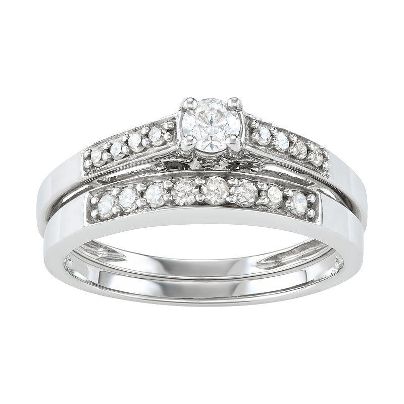 10k White Gold 1/2 Carat T.W. Diamond Engagement Ring Set, Womens Product Image