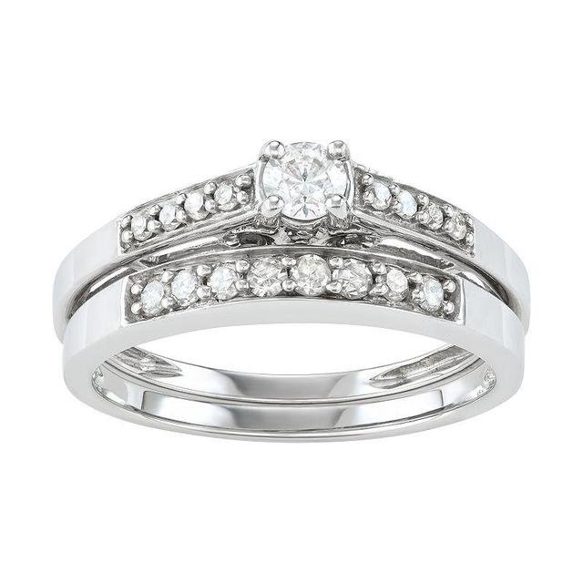 10k White Gold 1/2 Carat T.W. Diamond Engagement Ring Set, Womens 10k Whgold Product Image