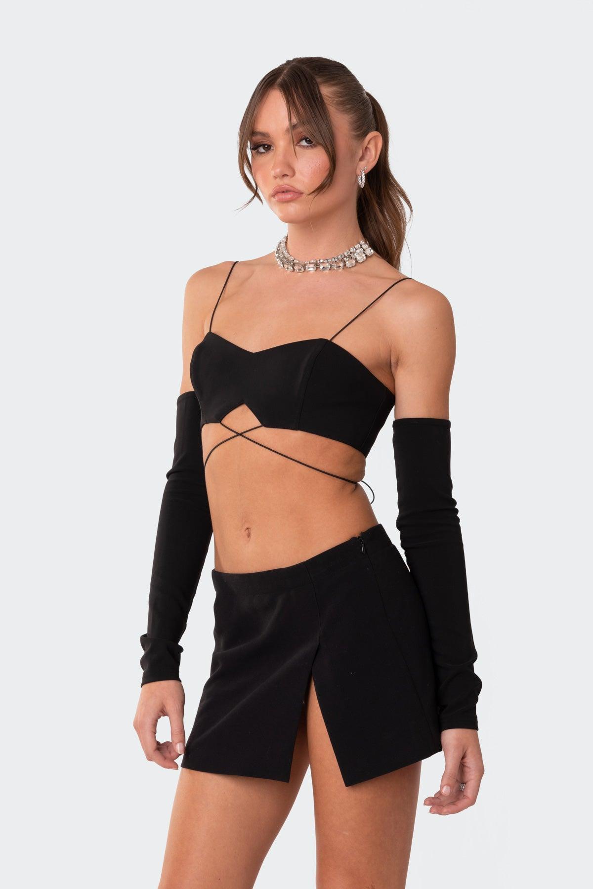 Beatrix separate sleeves crossed crop top Product Image