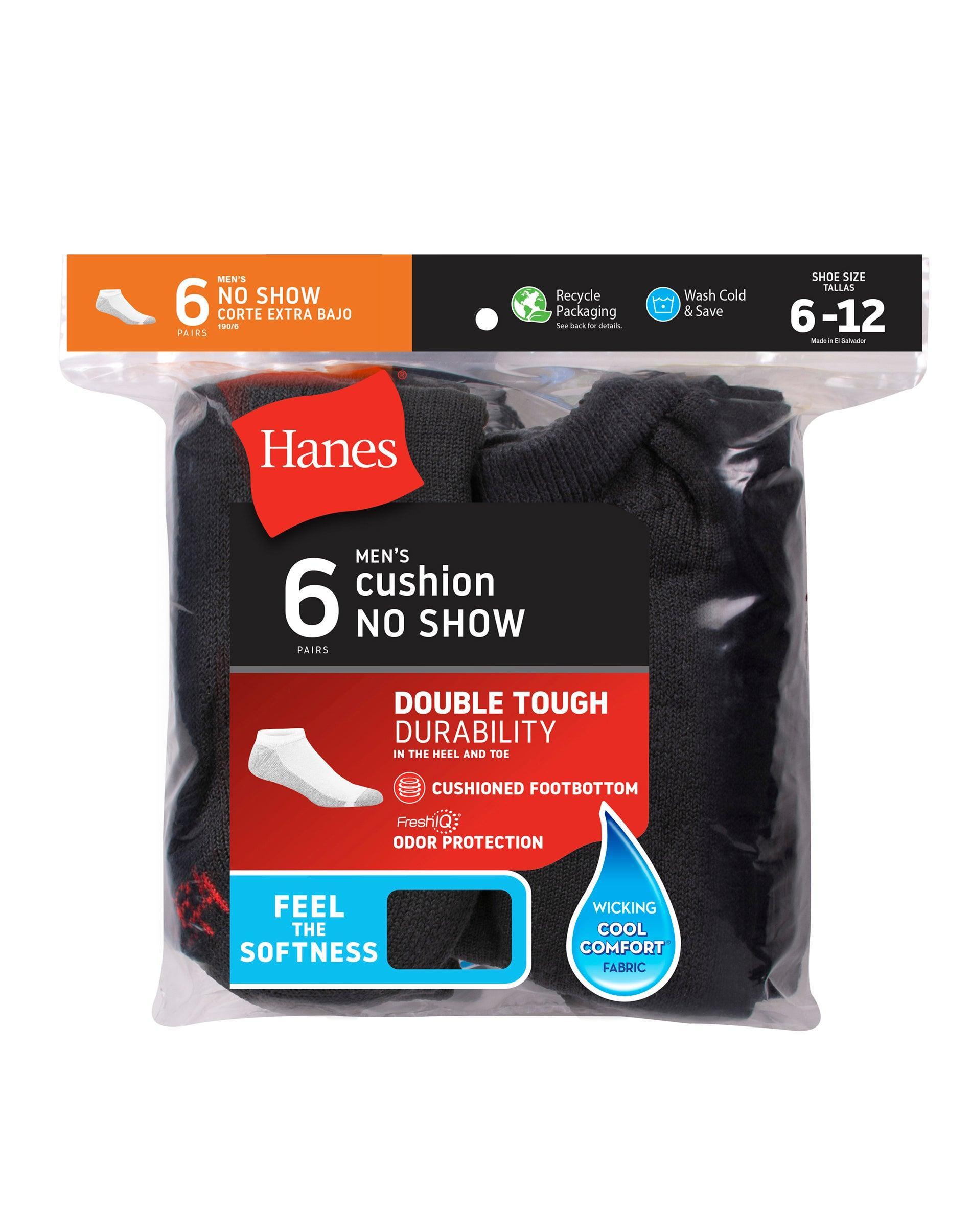 Hanes Mens Cushion No Show Socks, 6-Pairs Black 6-12 Product Image