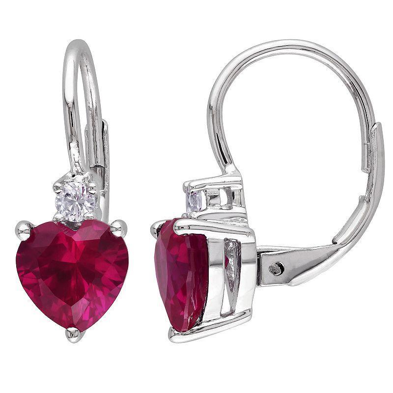 Stella Grace Sterling Silver Lab-Created Ruby & Lab-Created White Sapphire Leverback Earrings, Womens Product Image