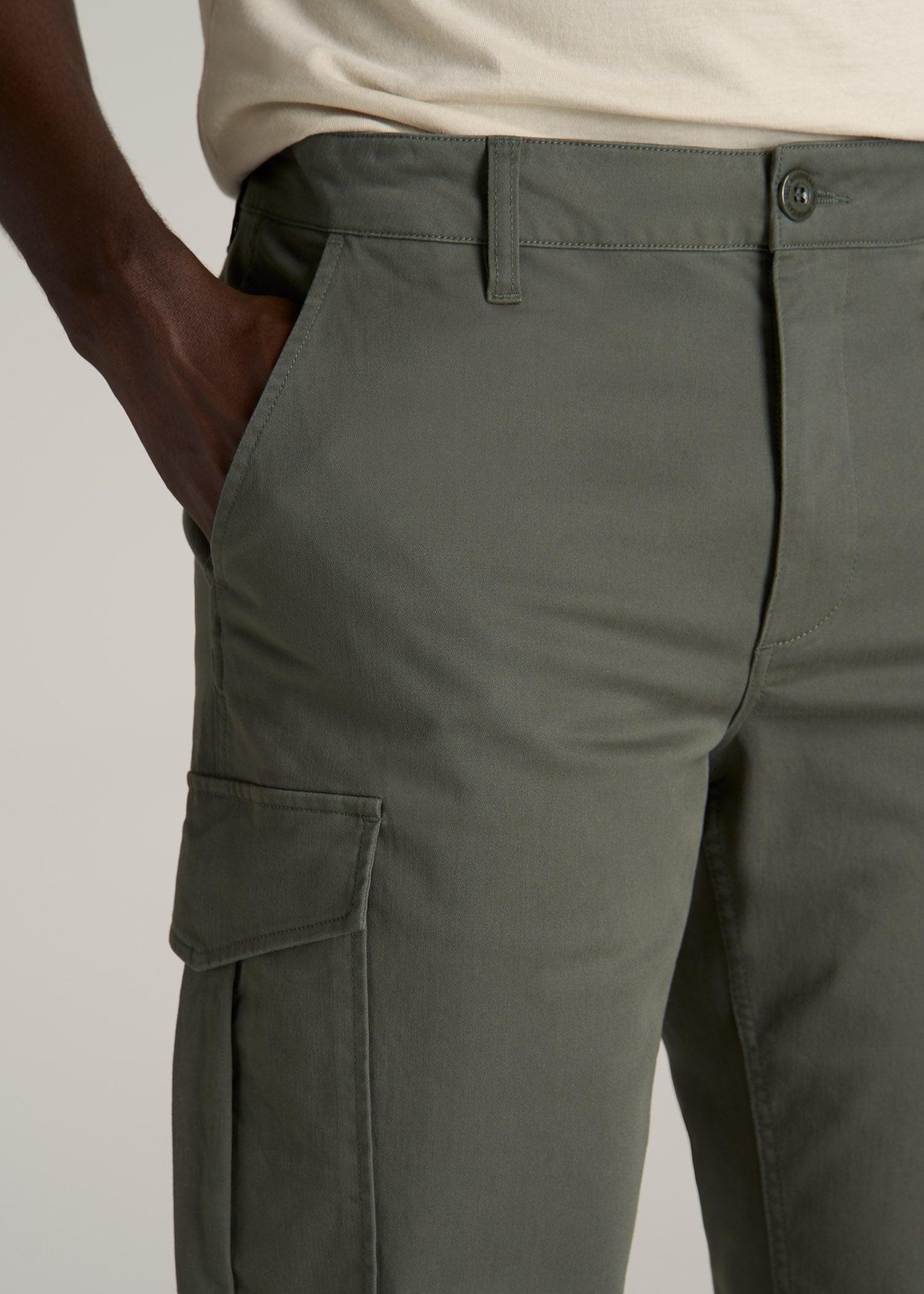 TAPERED-FIT Stretch Cotton Cargo Jogger Pants for Tall Men in Spring Olive Male Product Image