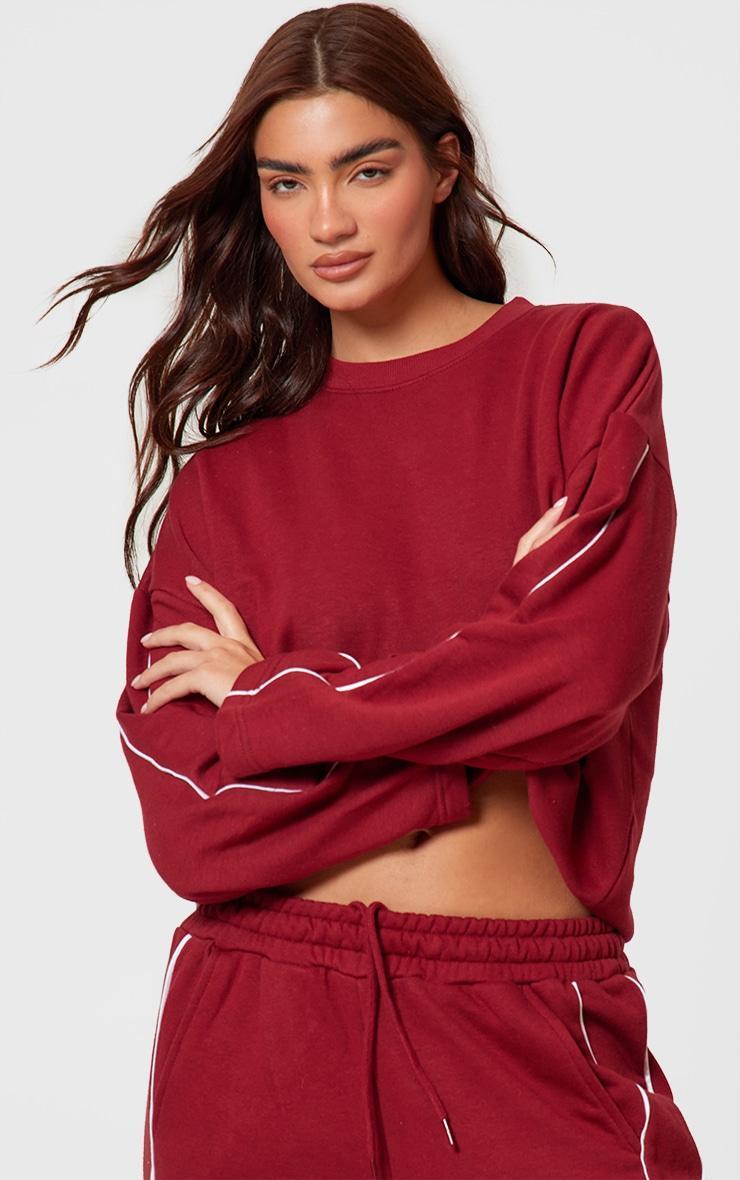 Dark Red Contrast Piping Detail Sweatshirt Product Image