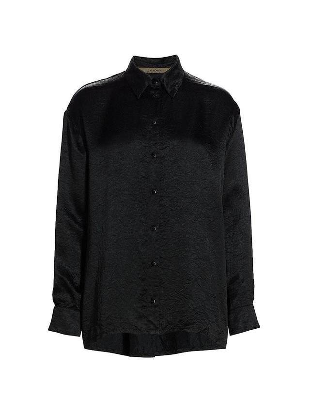 Womens Textured Satin Button-Front Shirt Product Image