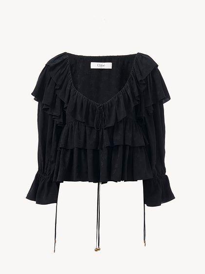 Cropped ruffle top in floral viscose product image