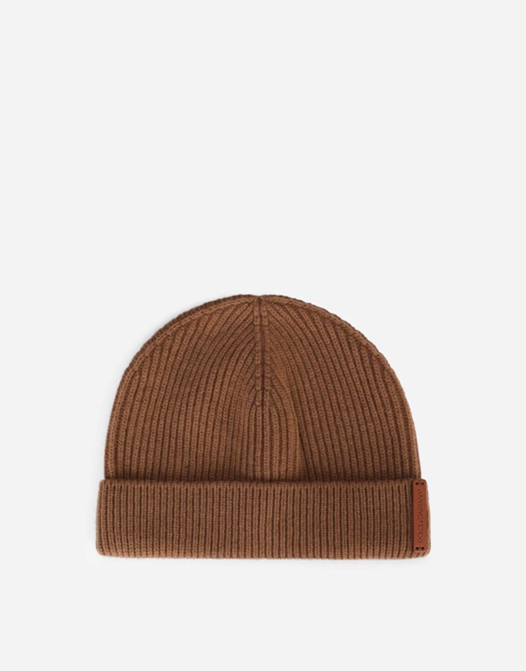 Knit Wool Hat With Leather Logo In Beige product image