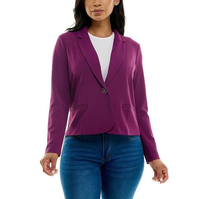 Womens Nina Leonard Single Button Cropped Blazer Blue Product Image