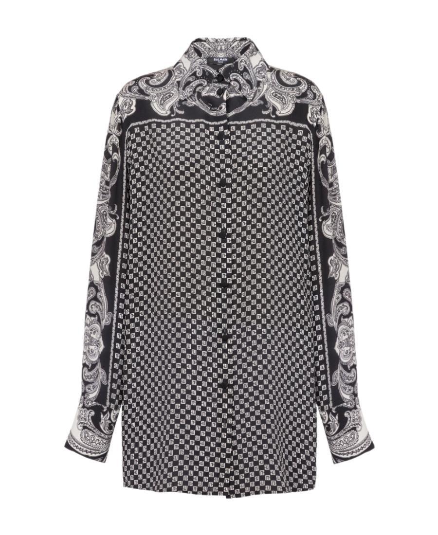 BALMAIN Paisley-print Silk Shirt In Black Product Image