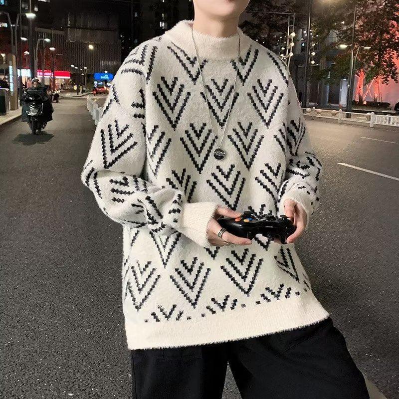 Mock Neck Patterned Sweater Product Image