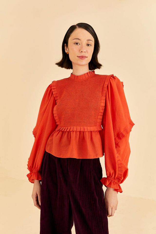 Orange Smocked Blouse Product Image