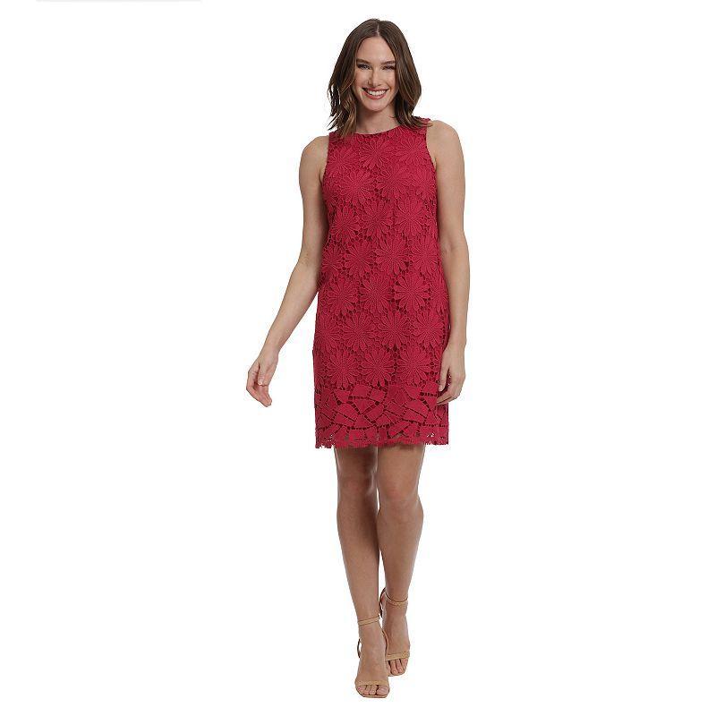 Womens London Times Floral Lace Sleeveless Shift Dress Pink Product Image