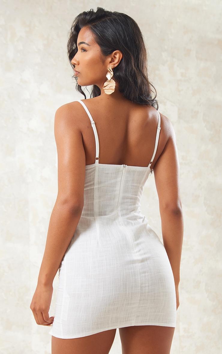 White Linen Look Underwired Bust Detail Strappy Bodycon Dress Product Image