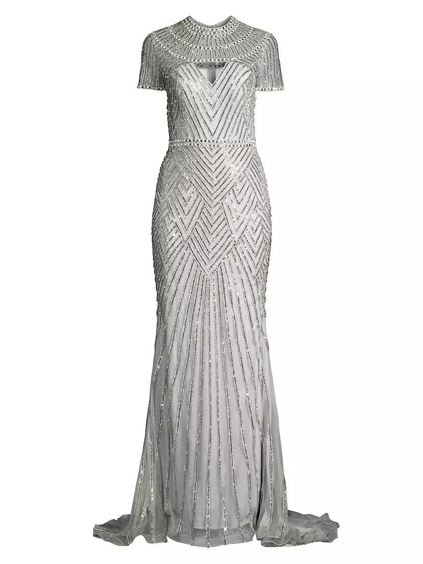 Beaded Short-Sleeve Gown Product Image