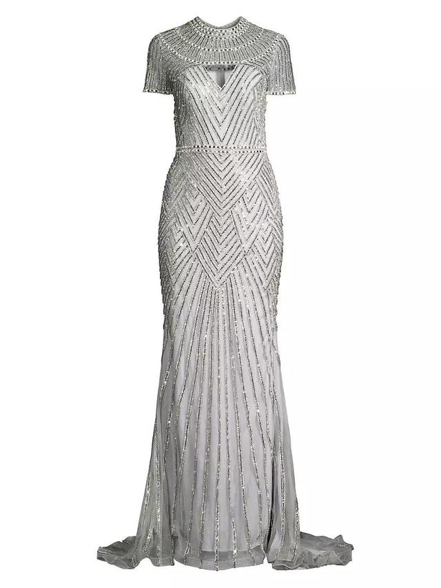 Beaded Short-Sleeve Gown Product Image