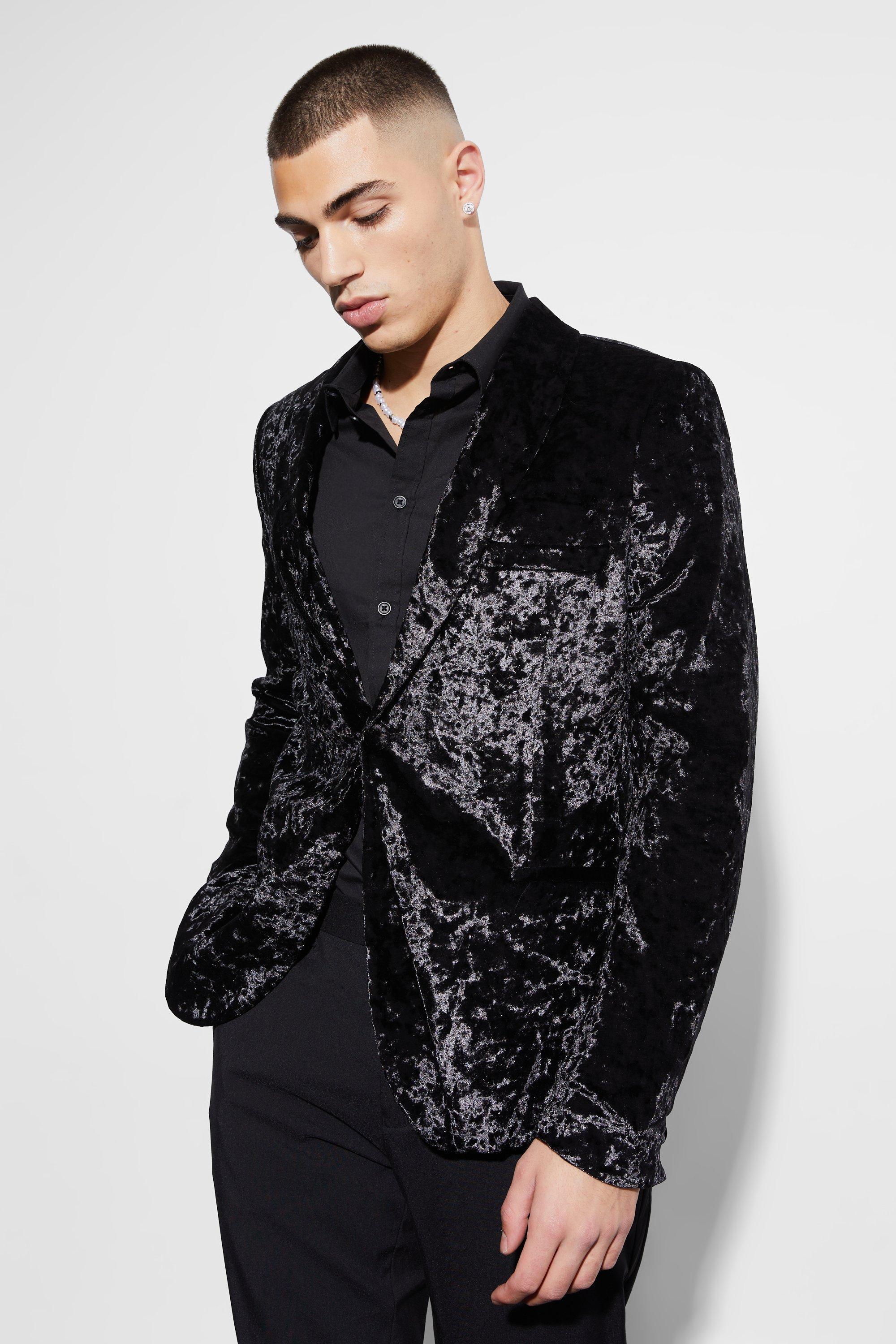 Skinny Crushed Velvet Blazer | boohooMAN USA Product Image