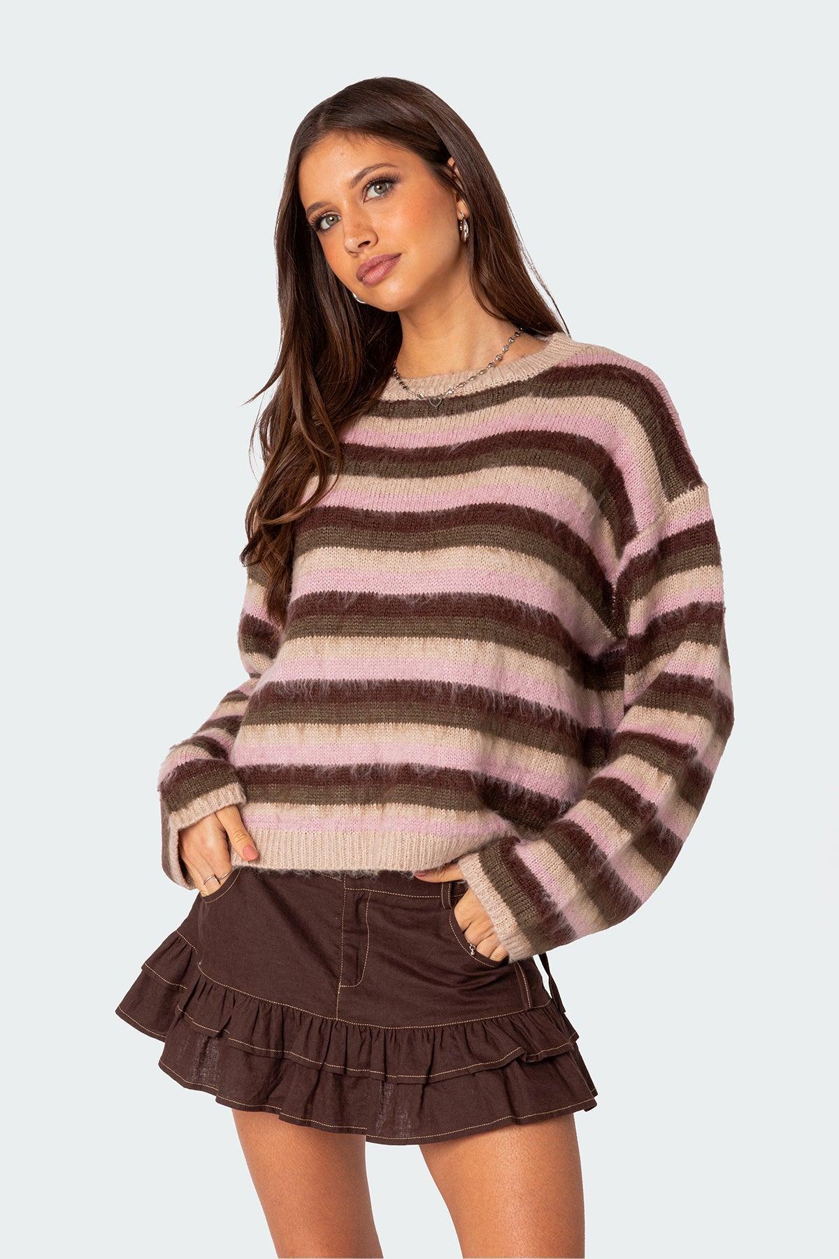 Oversized Fuzzy Striped Sweater Product Image