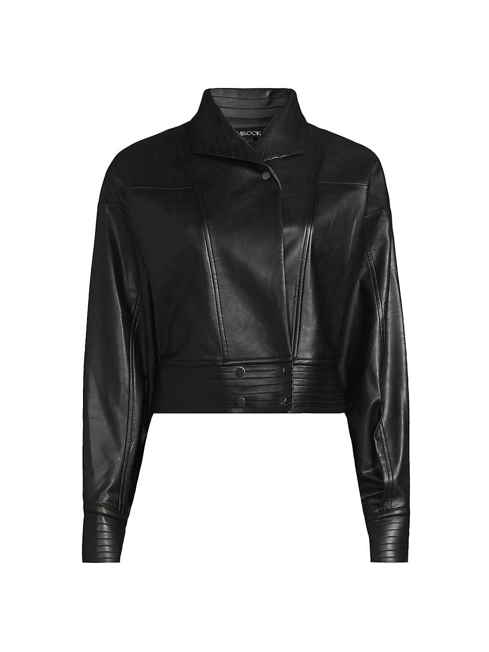 Womens Faux-Leather Cropped Moto Jacket product image