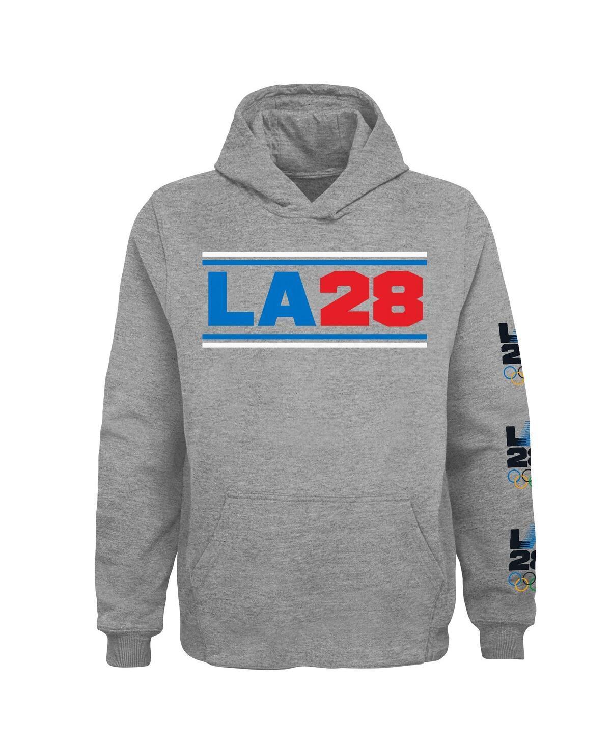 Mens Heather Gray LA28 Summer Olympics Gradient Script Fleece Pullover Hoodie Product Image