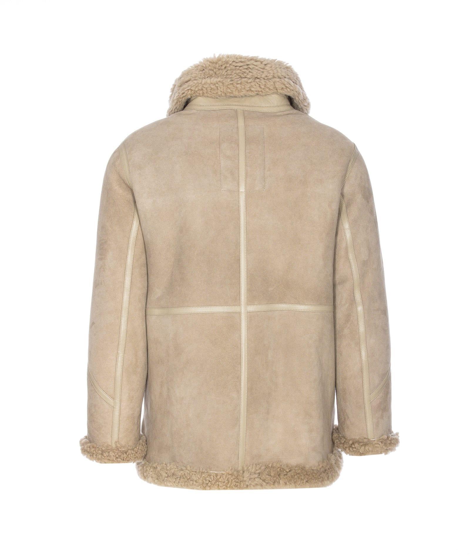 BURBERRY Shearling Aviator Jacket In Beige Product Image