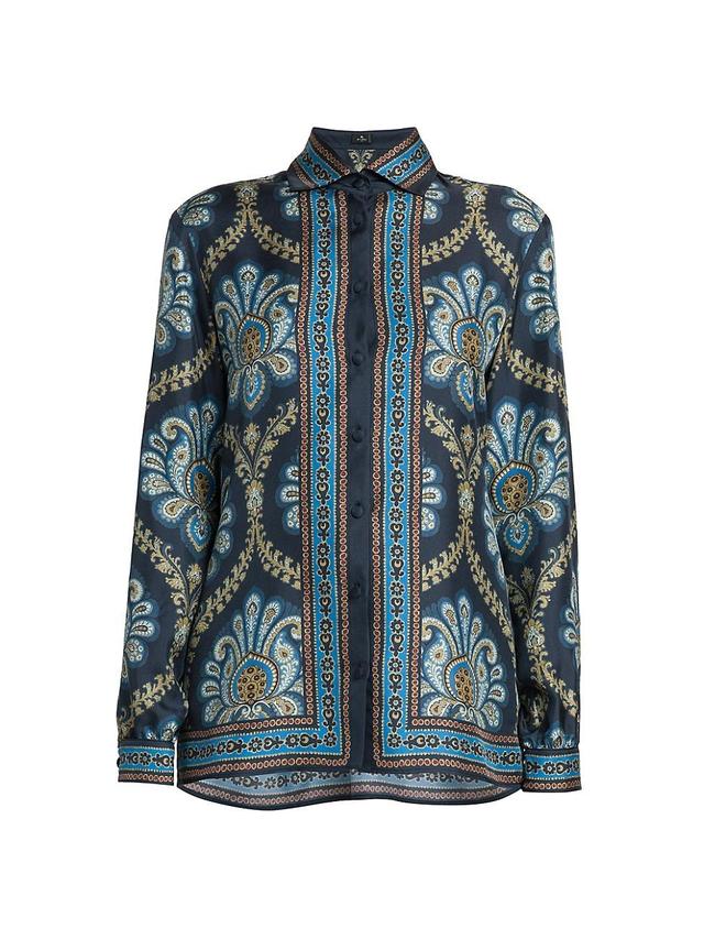 Womens Geometric Lotus Silk Shirt Product Image