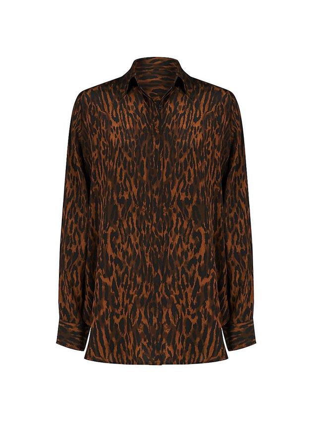 Womens Zora Leopard-Print Crepe de Chine Shirt Product Image