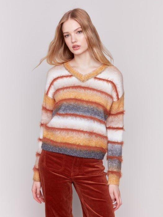 Striped Eyelash Space Dye Sweater - Amber product image