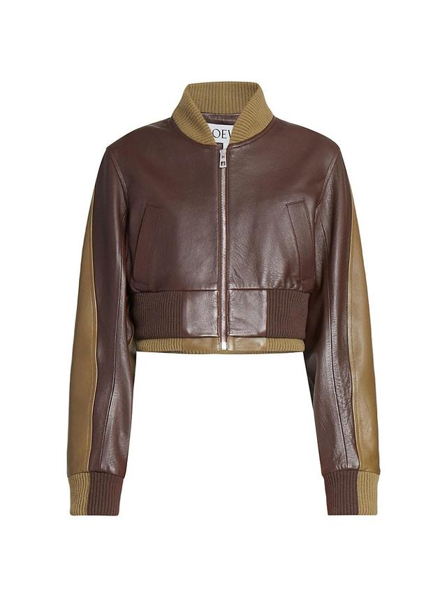 Womens Leather-Blend Crop Bomber Jacket Product Image