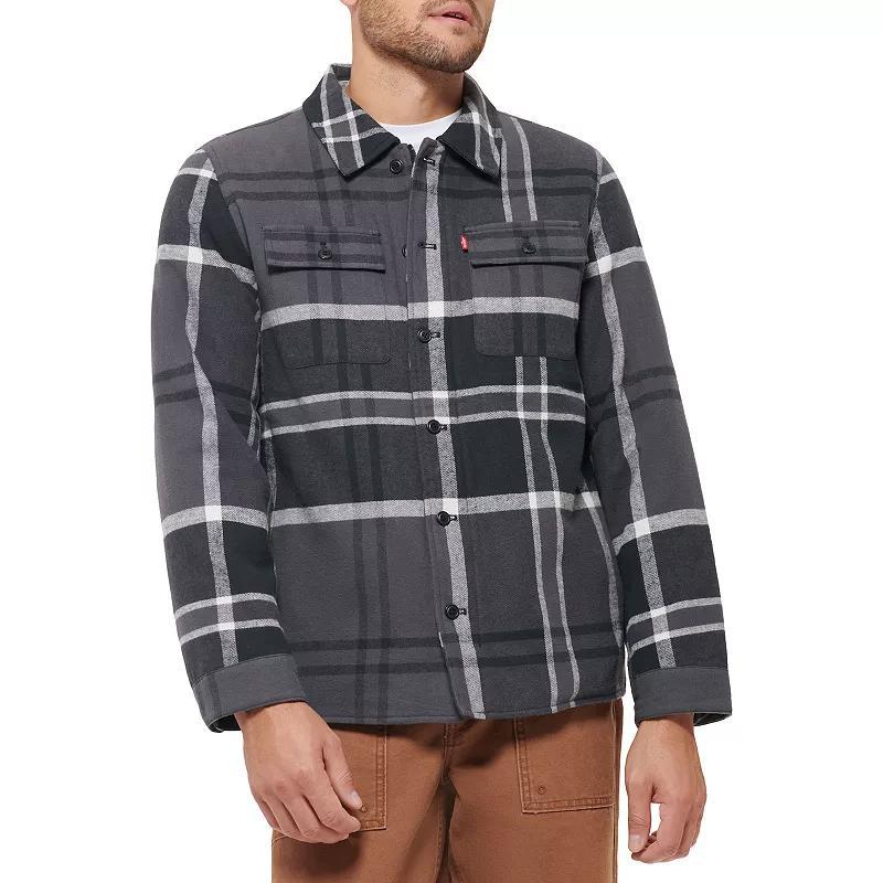 Mens Levis Quilted-Lined Shirt Jacket Gray Blue Plaid Product Image