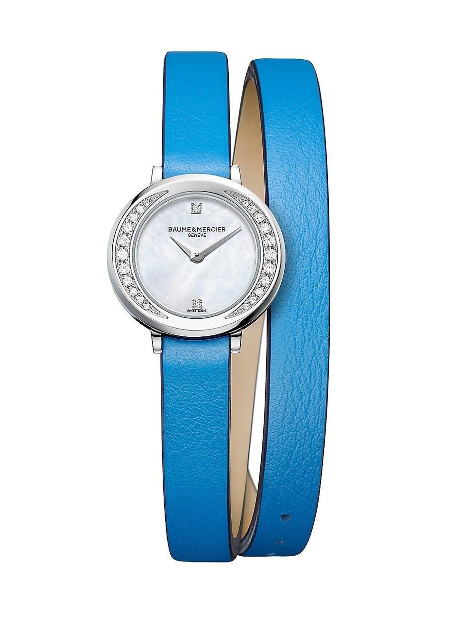 Womens Petite Promesse Diamond, Stainless Steel & Wraparound Leather Strap Watch Product Image