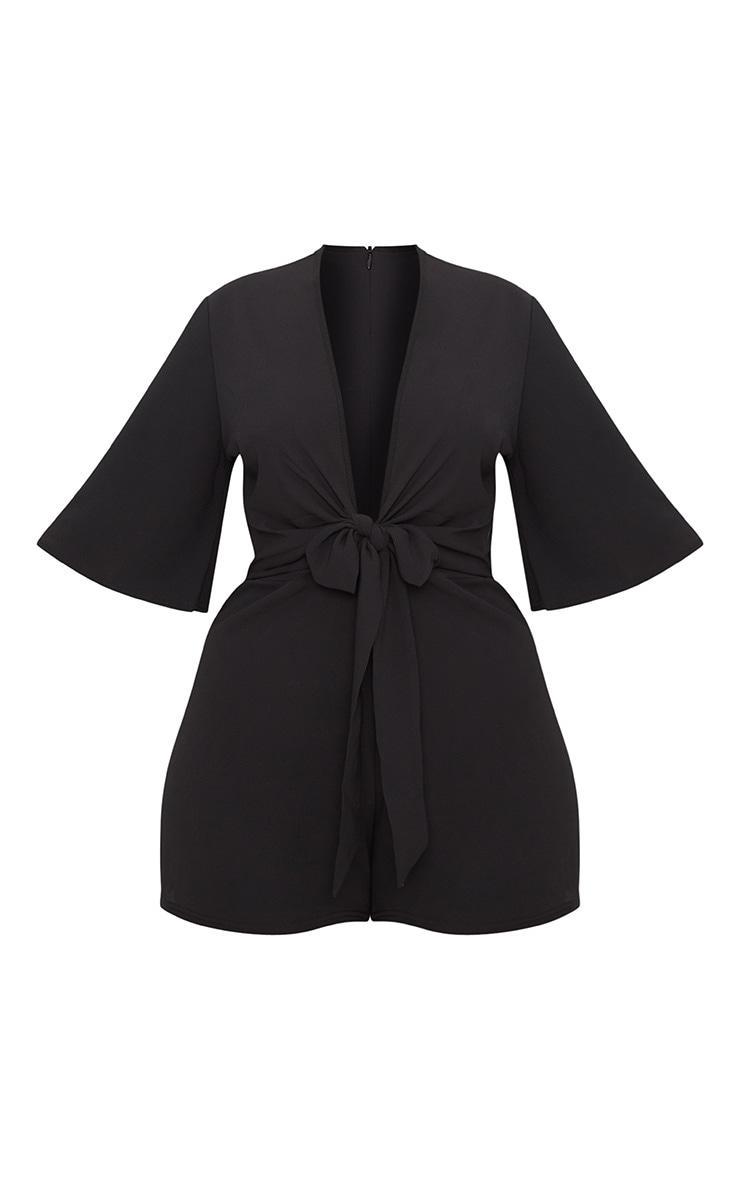 Plus Black Tie Waist Romper Product Image