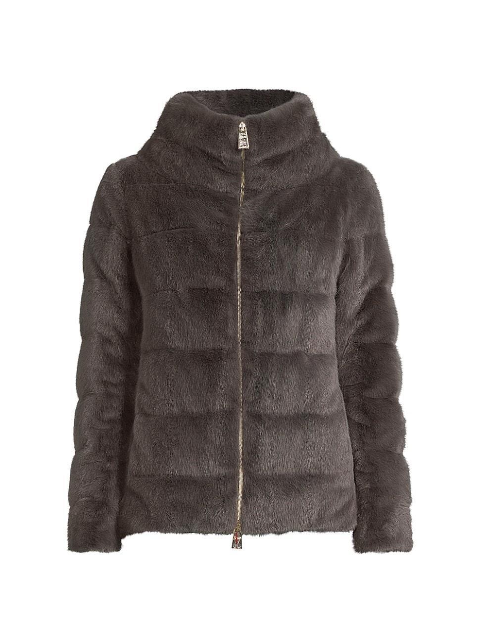 Womens Faux-Fur Down Puffer Jacket Product Image