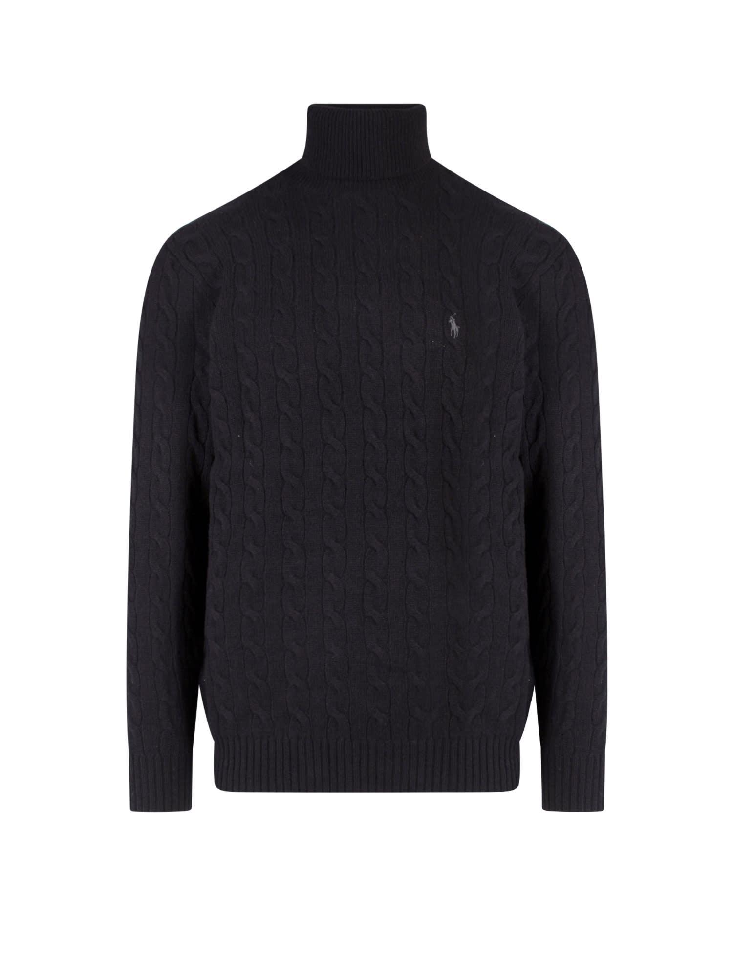 Cable Knit High-neck Sweater In Black Product Image