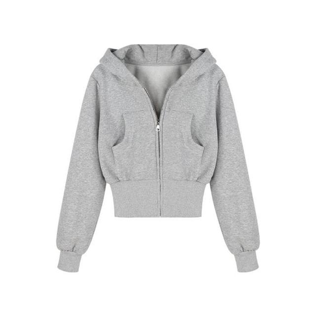 Plain Zip-Up Crop Hoodie Product Image