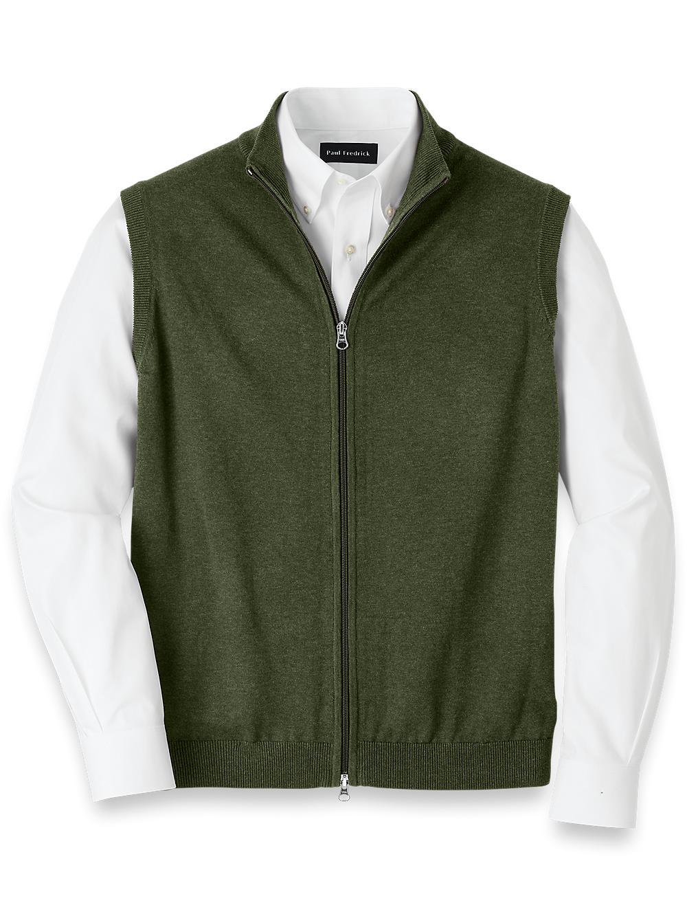 Cotton Full Zip Mock Neck Vest - Olive Product Image