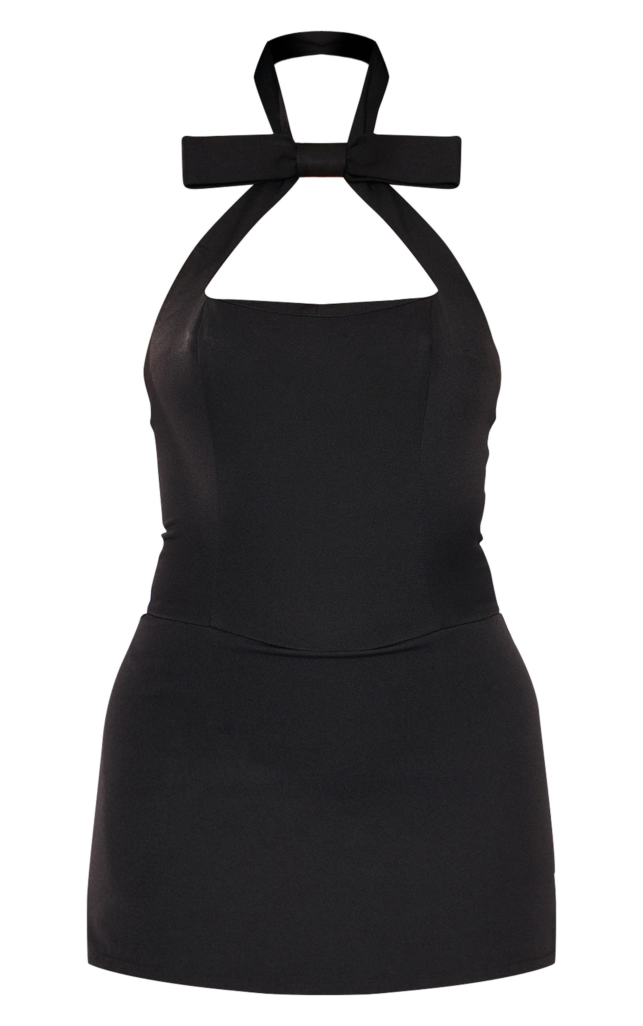 Black Halter Neck Bow Detail Skort Romper Product Image