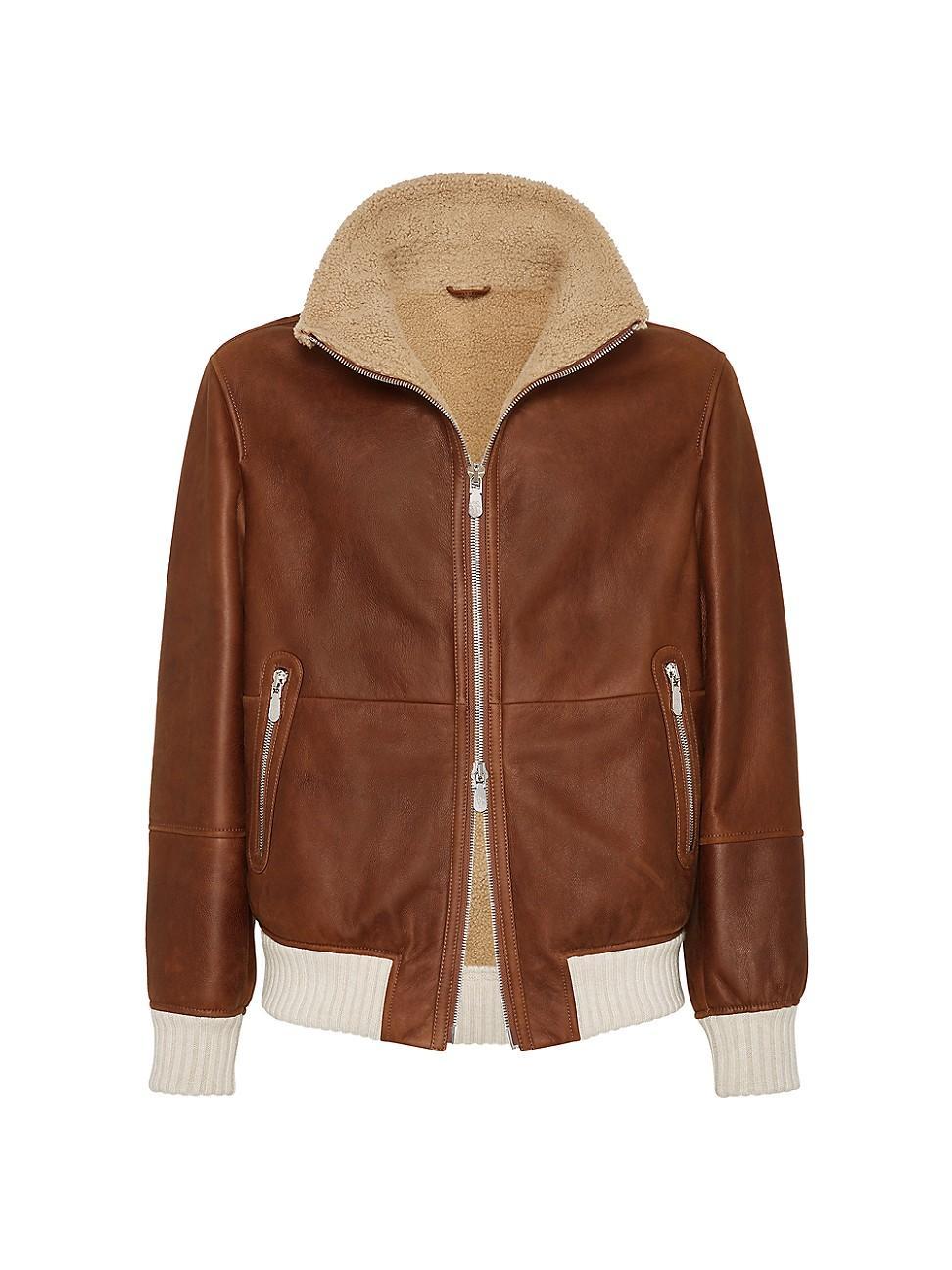 Mens Nappa Effect Shearling Bomber Jacket Product Image