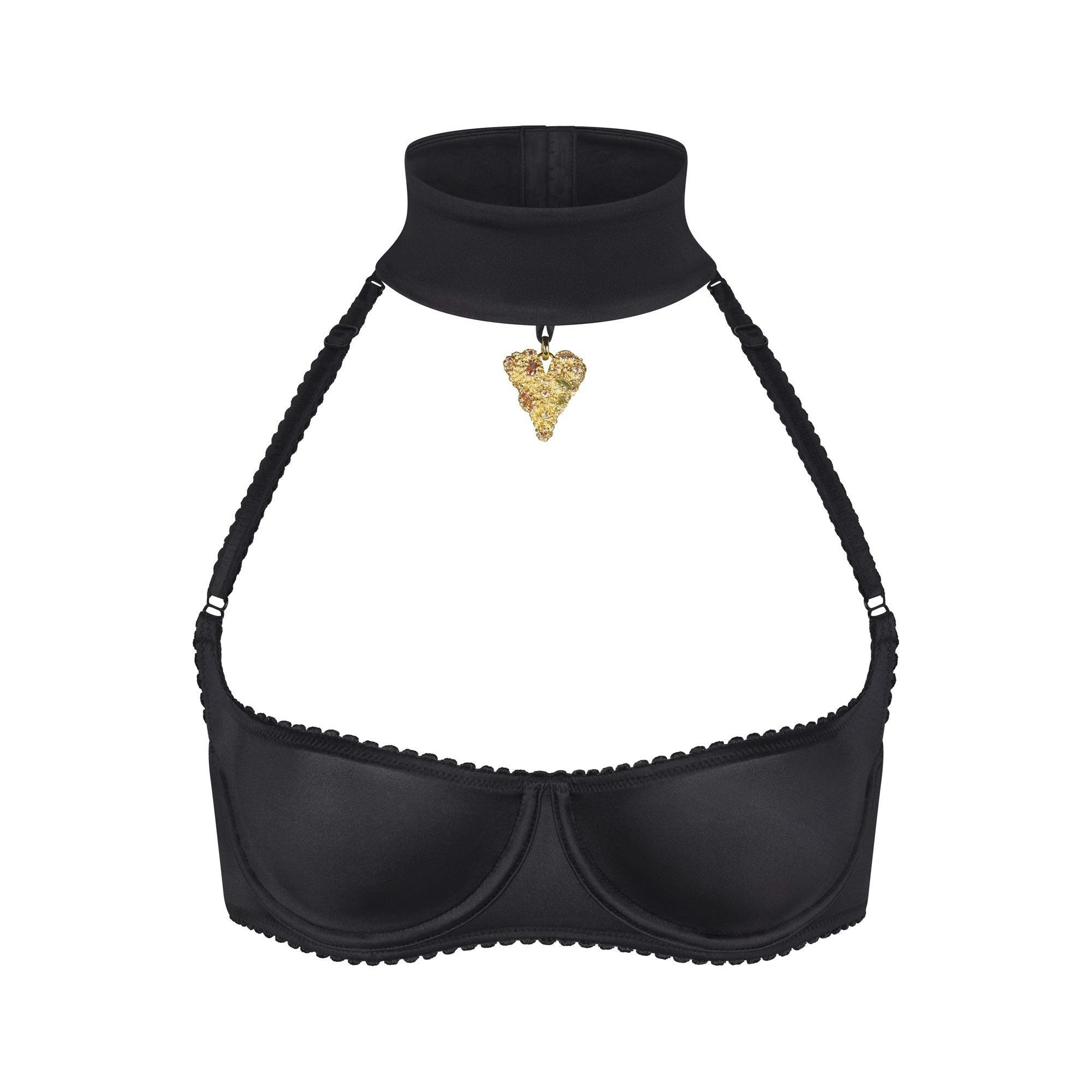 STRETCH SATIN PENDANT UNLINED SCOOP BRA | ONYX Product Image