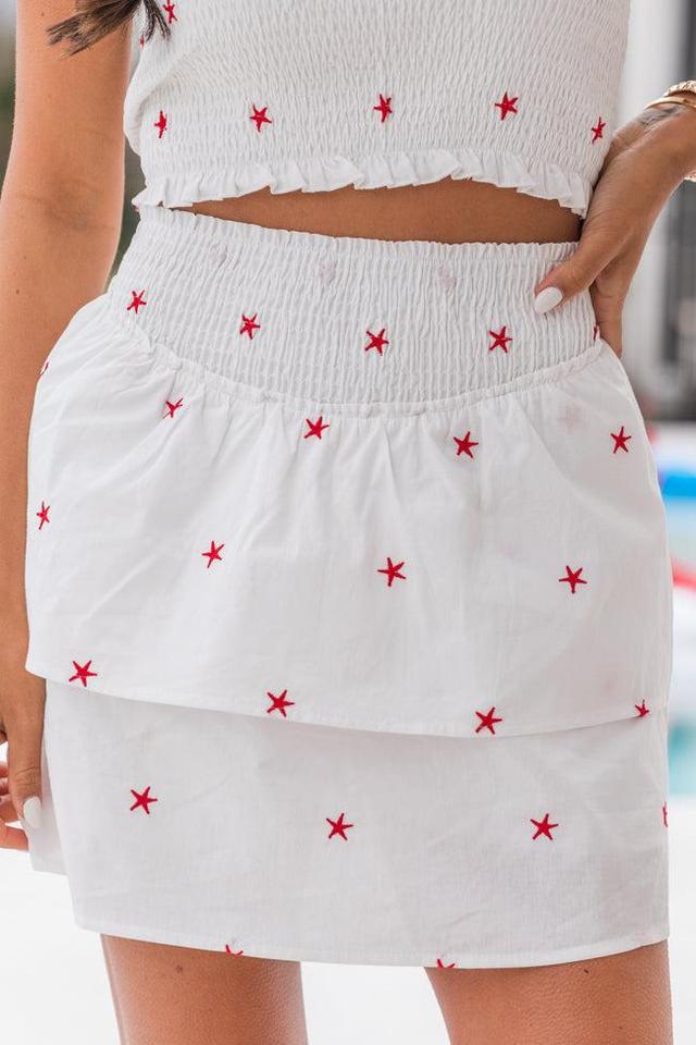 Lifetime Chance Ivory And Red Stars Smocked Waist Printed Skort FINAL SALE Product Image