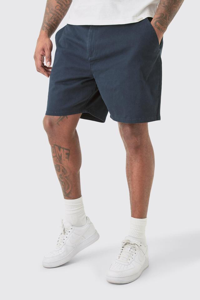 Plus Fixed Waist Navy Slim Fit Chino Shorts | boohooMAN USA Product Image