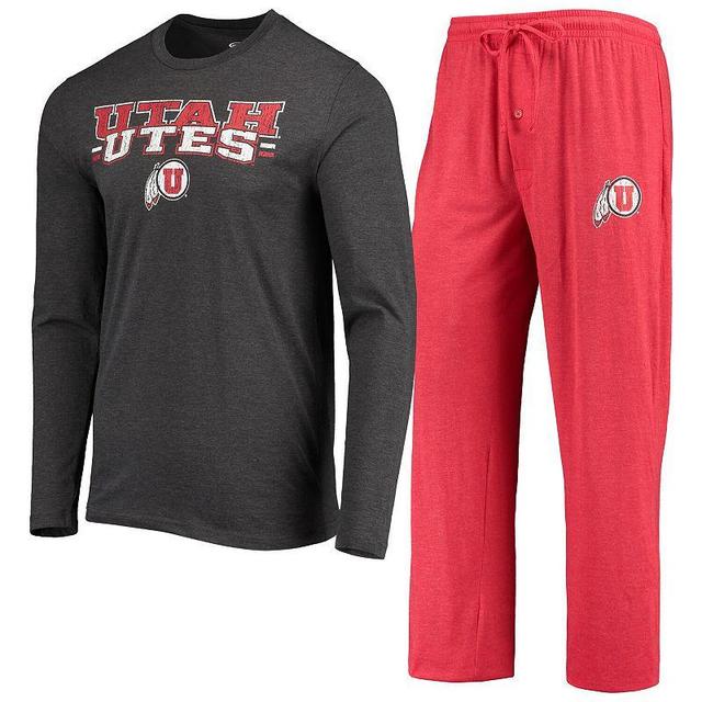 Mens Concepts Sport Red/Heathered Charcoal Utah Utes Meter Long Sleeve T-Shirt & Pants Sleep Set Product Image