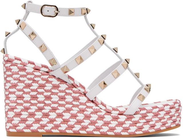 White & Pink Rockstud Heeled Sandals In Jz1 Product Image