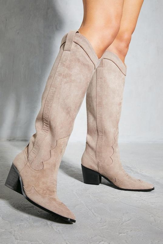 Faux Suede Western Block Heel Boots product image