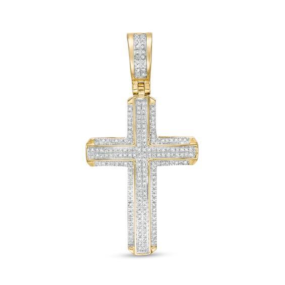 Men's 1/4 CT. T.w. Diamond Double Row Cross Necklace Charm in 10K Gold Product Image